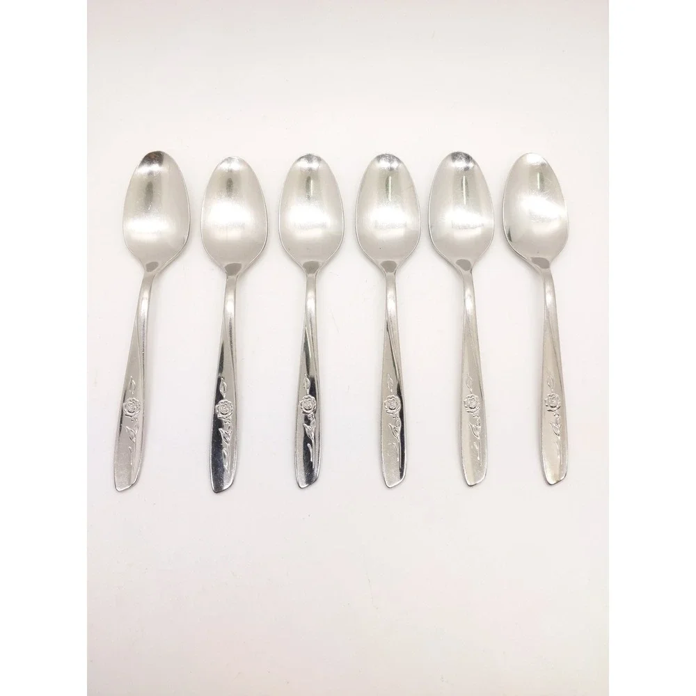 Oneida Rogers Sweet Briar Rose Flatware Spoons 6pc Stainless Floral Design